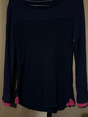 DKNY Navy Crewneck Sweater with Pink Hem Accents